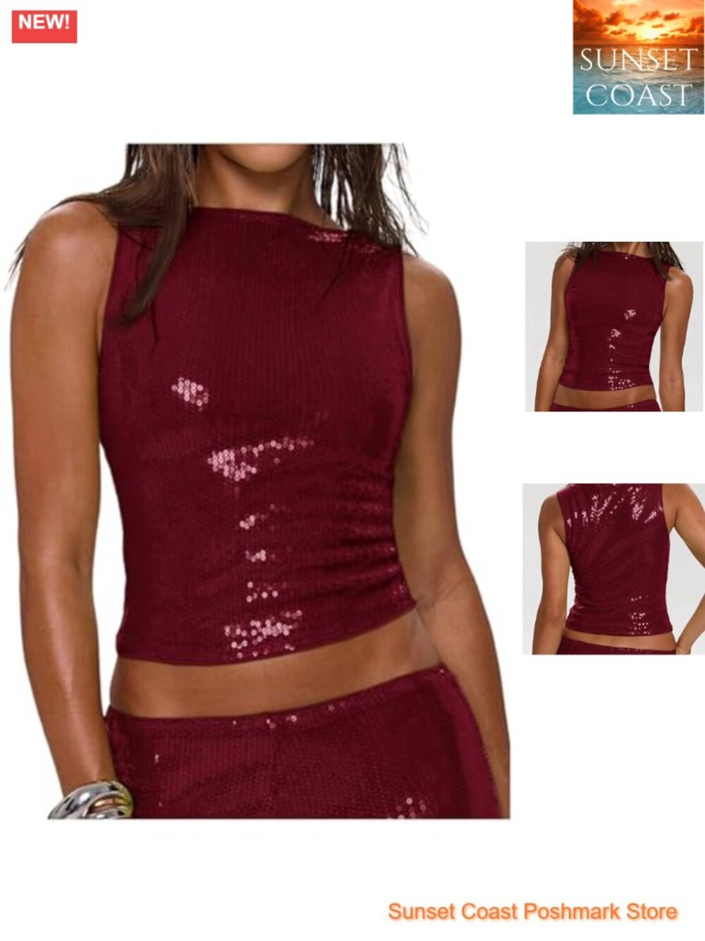 Sequin Tank Top Sleeveless Crop Rave Party Night Out Glitter